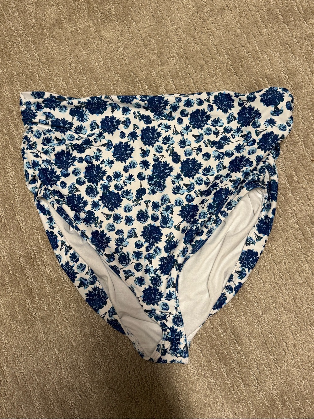Albion Blue and White Floral High-Waist Bikini Bottom